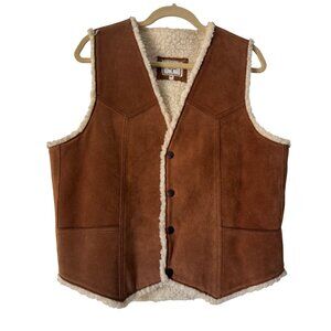 Vintage Steer Brand Men's Shearling Lined Suede Vest Made In USA, Size M